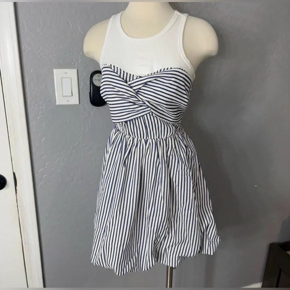 PORRIDGE Sleeveless Twofer Bubble Mini Dress Anthropologie Navy White - Picture 4 of 10